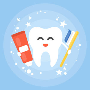 tooth cartoon with toothbrush and toothpaste